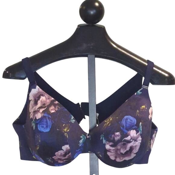Cacique Bra Size 44C Backsmoother Lightly Lined Full Coverage Navy Floral - Picture 1 of 4